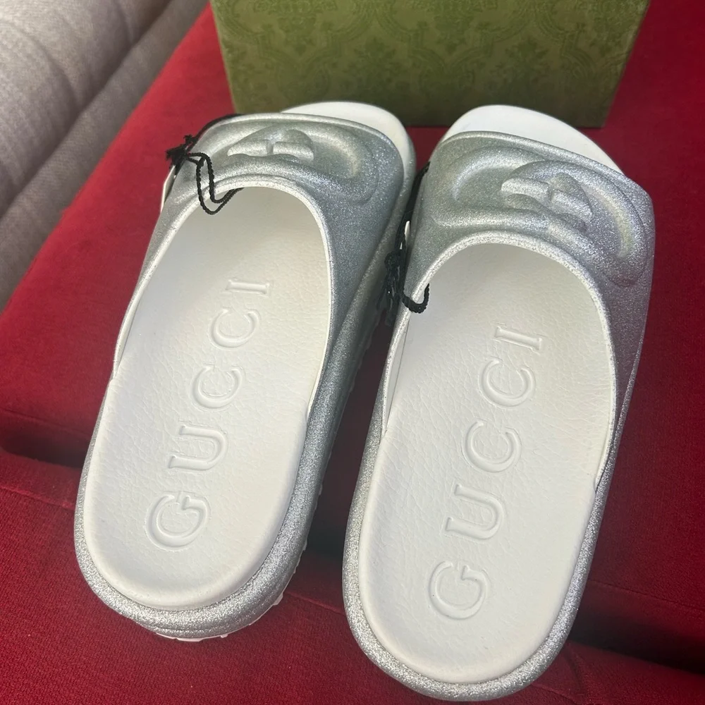 Gucci Silver Platform Slide Sandals